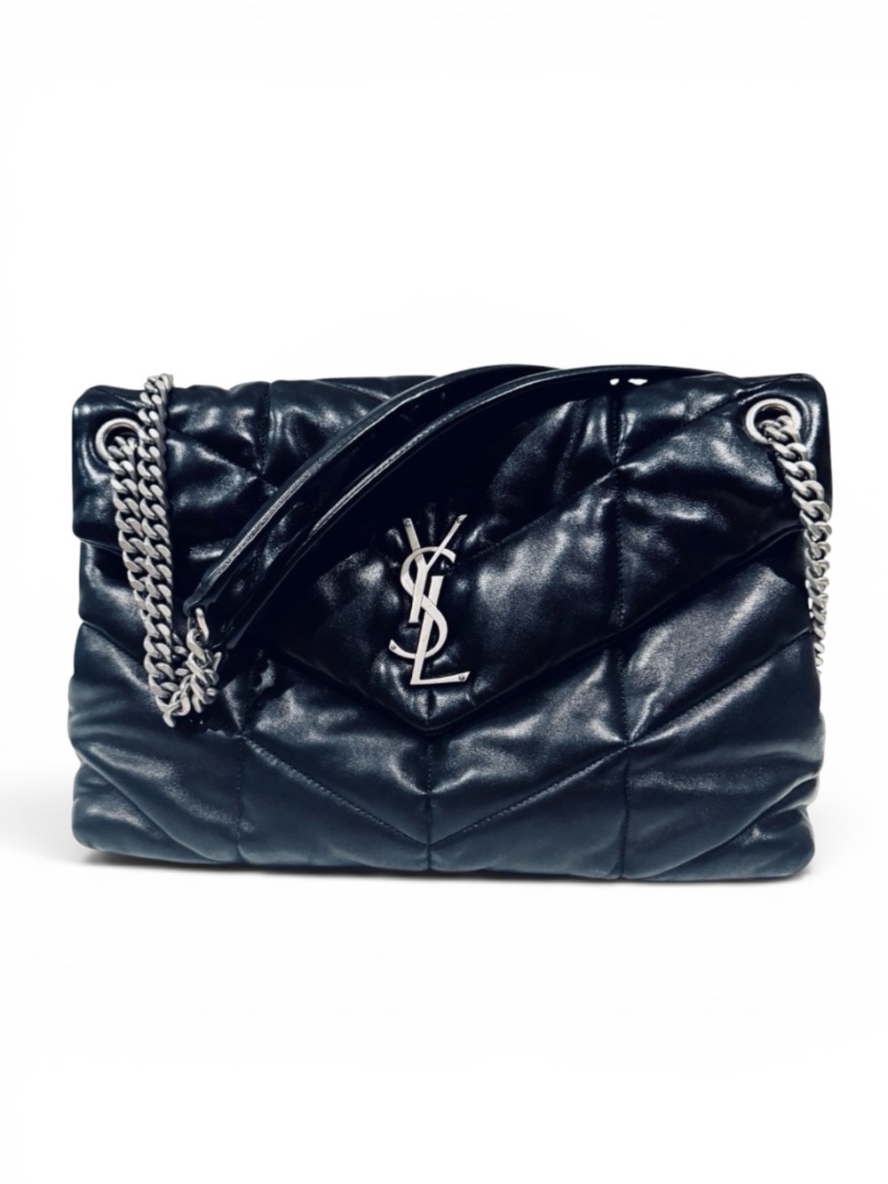 YSL Medium Lou Lou Lambskin Leather Puffer Bag - black with silver hardware